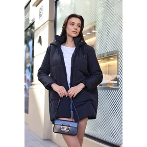 Kapüşonlu Oversize Şişme Mont - Lacivert