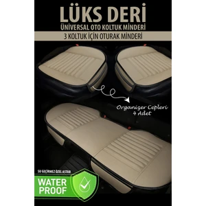 Garaj Marketim Deri Oto Koltuk Minderi-Bej- 3'lü Oturak-Üniversal