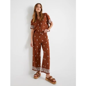 Palazzo Pantolon Etnik Nakışlı Normal Bel