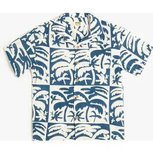 Gömlek Kısa Kollu Palmiye Baskılı Tek Cepli Pamuklu