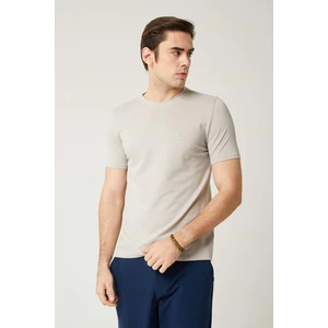 Sıfır Yaka Bisiklet Yaka Likralı Krem Erkek Tshirt