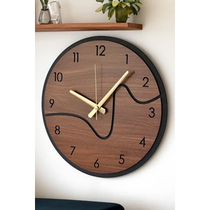 Siyah & Ceviz Hediyelik Ahşap Dekoratif  Latin Türkçe Rakamlı Duvar Saati 48CM