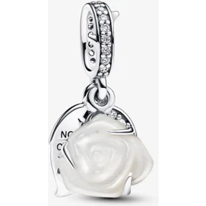 Poseidons Jewellery Açan Beyaz Gül Çift Sallantılı Charm