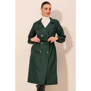 5853 Kruvaze Yaka Trençkot - Zümrüt Yeşili