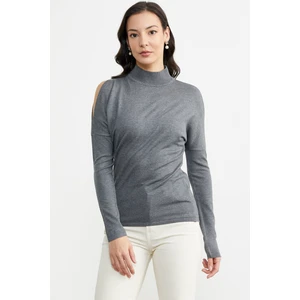 Omuz Detaylı Triko Kazak - Koyu Gri