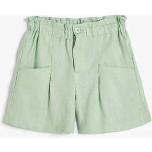 Keten Şort Beli Lastikli Cepli