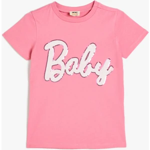 Tişört  Pullu Payetli Bisiklet Yaka Pamuklu