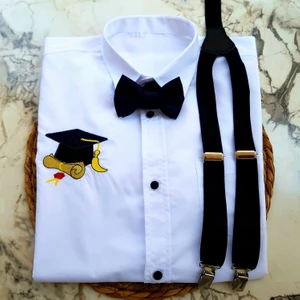 Cool Party Shop Erkek Çocuk Nakışlı Gömlek Askı Papyon-3lü Takım- Papyon-Askı Dörtlü Takım-Mezuniyet-Okul Gösteri