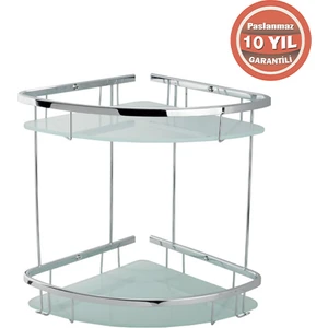 Çelik Banyo Paslanmaz Pirinç Karmina 2’li 22X22 cm Camlı Şampuanlık Süngerlik Köşelik