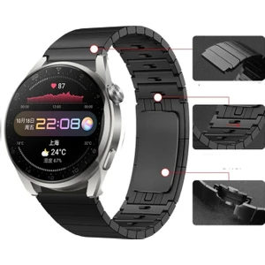 Megafox Teknoloji Huawei Gt2 / Gt2 Pro Uyumlu Kordon Paslanmaz Çelik Klipsli Kayış, Siyah