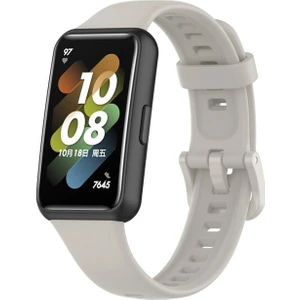 Megafox Teknoloji Huawei Band 7 Uyumlu Kordon Silikon Esnek Soft Yüzey Klipsli Yumuşak Spor Kayış, Gri