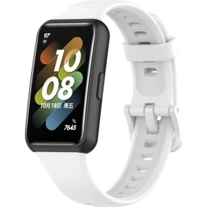 Megafox Teknoloji Huawei Band 7 Uyumlu Kordon Silikon Esnek Soft Yüzey Klipsli Yumuşak Spor Kayış, Beyaz