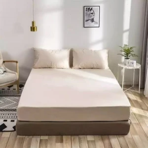 Lila Moon Krem Renkli (Bej) Pamuklu Ranforce Kumaştan Tek / Çift Kişilik Fitted Lastikli Çarşaf Takımı
