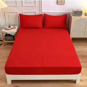 Lila Moon Kırmızı Renkli Pamuklu Ranforce Kumaştan Tek / Çift Kişilik Fitted Lastikli Çarşaf Takımı