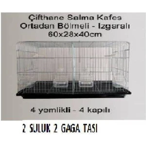 Metal Kuş Kafesi 60x28x40 cm – Bölmeli Izgaralı, 4 Kapı, 4 Yemlik ve 2 Suluklu, Çifthane ve Üretim İçin, Türkiye Malı