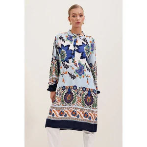 5903 Desenli Viskon Elbise - Lacivert