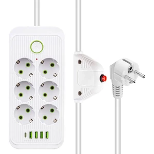 Güncel Çarşı 6'lı Akım Korumalı Priz, 1.5 Metre Kablo, 4 x Usb, 1 x Type-C Pd Girişli, Altılı Priz Çoklayıcı Grup Priz, Maks 16A Kapasite, 3000W Güç