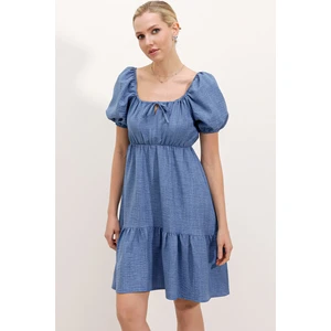2351 Kloş Poplin Elbise - C. Indigo