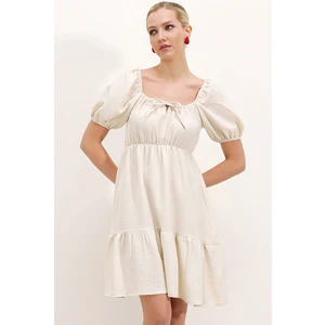 2351 Kloş Poplin Elbise - Ekru