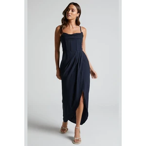 Lacivert Degaje Yaka Askılı Elbise MG2022