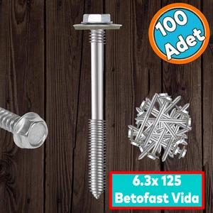 Betofast Vidası 6.3X125 mm Paket 100 Adet Sivri Uçlu Çatı Panel Beton Tahta Mdf Ağaç Vidası