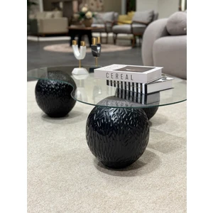 Velura Home & Living Orta Sehpa & Cam Sehpa & Desenli Küre Sehpa & Top Sehpa - Siyah