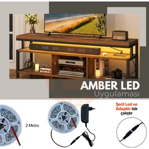 Amber LED 2 Metre Amber Şerit LED Jaklı 3 Dirençli İç Mekan Tak Çalıştır Adaptör Dahil 12V IP20 Yeni Nesil Yüksek Lümen, Tezgah, Dolap, Mutfak, Ayna Aydınlatma İçin