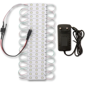 Amber LED Mercekli Modül LED 20 Adet Beyaz Tak Çalıştır Hazır Set Ürün Adaptör ve Aç-Kapa Anahtar Dahil, Mutfak, Ayna, Tezgah, Akvaryum, Vitrin Aydınlatma, Suya Dayanıklı
