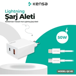 Lighting (iphone) Şarj Cihazı Yeni Nesil 50 W USB ve Typc-E Çıkışlı Ultra Güçlü