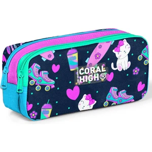 Coral High Kids Lacivert Pembe Kedili Paten Desenli Iki Bölmeli Kalem Çantası 12091