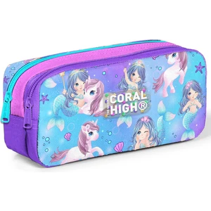 Coral High Kids Mor Pembe Unicorn Deniz Kızı Desenli Iki Bölmeli Kalem Çantası 12090