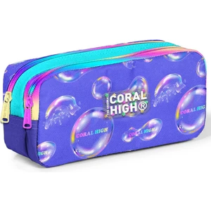 Coral High Kids Lavanta Pembe Baloncuk Desenli Iki Bölmeli Kalem Çantası 12089