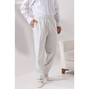 İhvan Online Erkek Açık Gri Rahat Kesim Beli Lastikli Keten Hac ve Umre Şalvar Pantolon