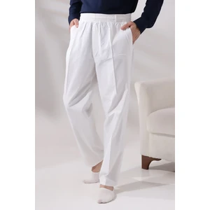 İhvan Online Erkek Beyaz Rahat Kesim Beli Lastikli Keten Hac ve Umre Şalvar Pantolon