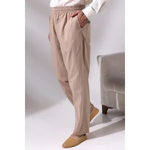 İhvan Online Erkek Bej Çınar Rahat Kesim Beli Lastikli Hac ve Umre Keten Şalvar Pantolon