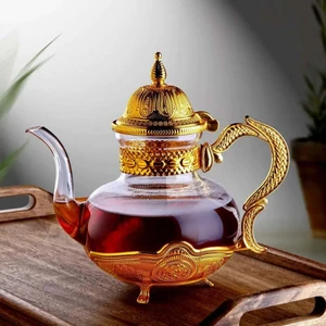 İnova Home Ahsen Altın Rengi Borosilikat Cam Çaydanlık