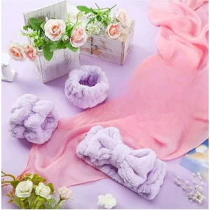 SB SizinBazar Lila Süper Soft Spa Takımı - 2 Adet Havlu Yıkama Bilekliği ve Elastik Saç Bandı Takımı