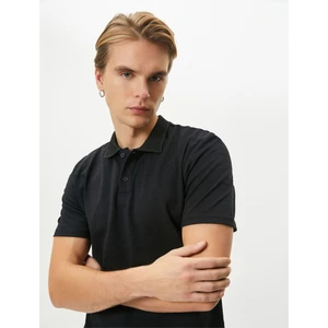 4SAM10094MK 999 Sıyah Erkek Jersey Kısa Kollu Polo T-Shırt