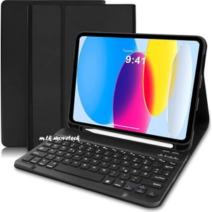 M.TK Moveteck Apple Ipad Air 11 Inç 2024 6.nesil Uyumlu Klavyeli Tablet Kılıf Bluetooth Kalem Bölmeli Standlı M2 Çip