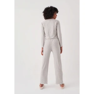 Çizgili Uzun Kollu Pijama Takım - Gri
