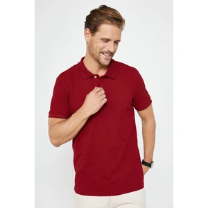 Erkek Slim Fit Dar Kesim Pamuklu Yumuşak Dokulu Serin Tutan Kumaş Düz Pike Bordo Polo Yaka Tişört