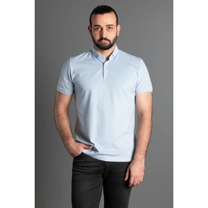 Zeki Özer Erkek Mavi Dokulu Düğmeli Polo Yaka T-Shirt