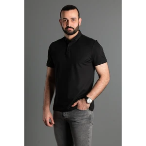 Zeki Özer Erkek Siyah Dokulu Düğmeli Polo Yaka T-Shirt