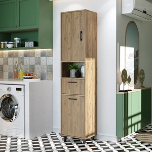 Çamaşır Sepetli Banyo Dolabı, Çok Amaçlı Çekmeceli Dolap 45 x 200 cm
