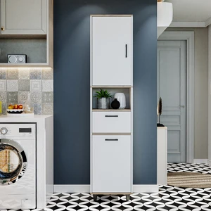 Çamaşır Sepetli Banyo Dolabı, Çok Amaçlı Çekmeceli Dolap 45 x 200 cm