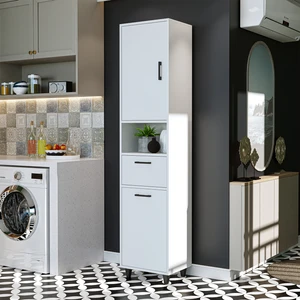 Çamaşır Sepetli Banyo Dolabı, Çok Amaçlı Çekmeceli Dolap 45 x 200 cm