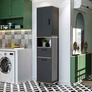Çamaşır Sepetli Banyo Dolabı, Çok Amaçlı Çekmeceli Dolap 45 x 200 cm