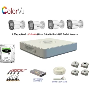 2mp 4 Kameralı Dış Ortam Ahd Hd-Tvı Colorvu Gece Renkli Kamera Seti 500GB Disk