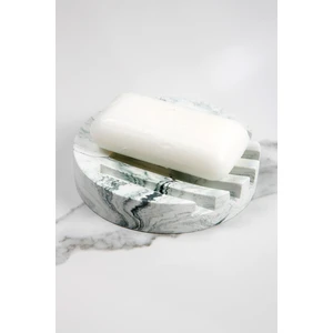 Mermer Desenli Yuvarlak Model Beton Katı Sabunluk Su Giderli 10 cm