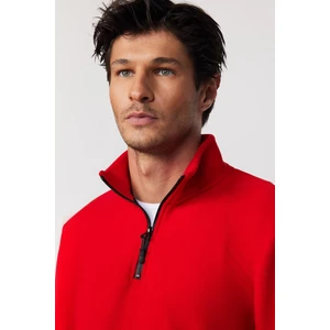 Unisex Standart Fit Anti-pilling Tüylenme Yapmayan Soğuk Geçirmez Kırmızı Dik Yaka Polar Sweatshirt